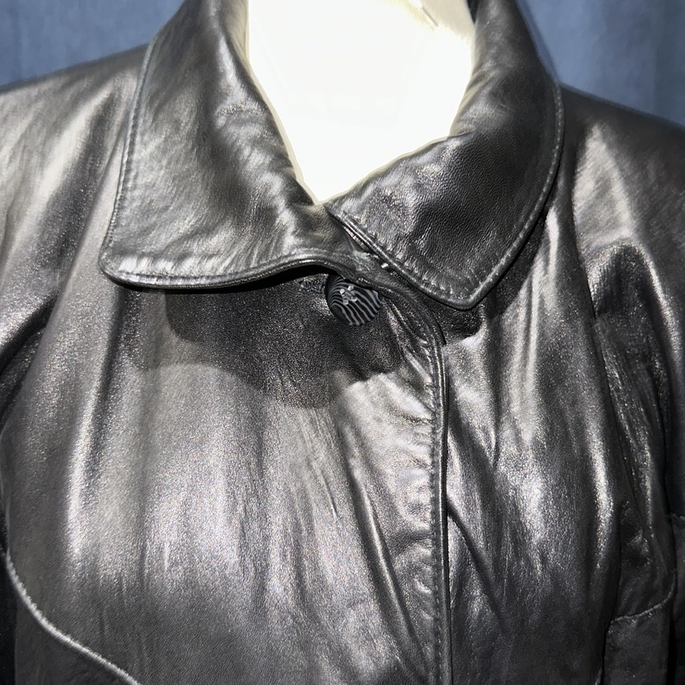 ⭐️SALE⭐️ Pelle Long Black Leather Jacket EUC - Picture 4 of 14